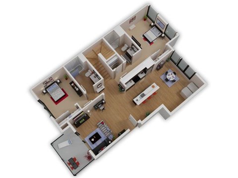 Floor plan for 2 beds, 2 baths, 1159 sqft